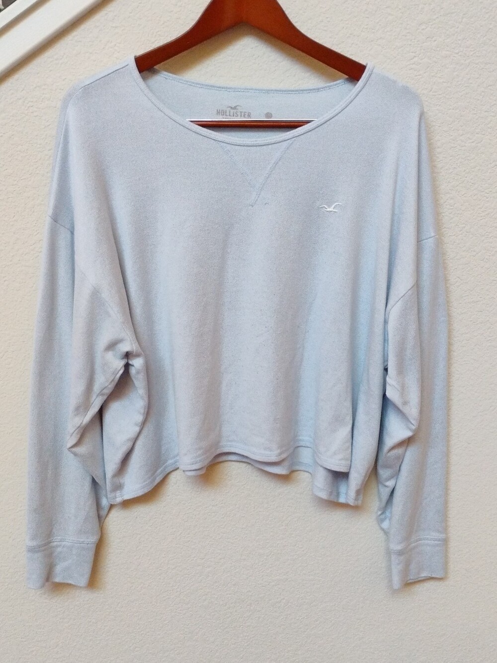 Hollister Light Blue Oversize Cropped Crewneck Sweatshirt